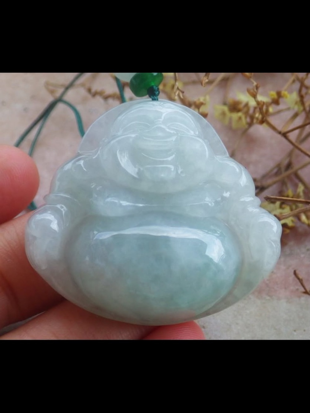 Certificate jadeite jade laughing Buddha god pendant white green joy luck wealth